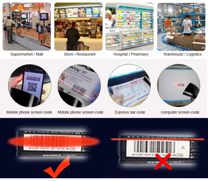 Радиотелеграфа POS супермаркета блок развертки штрихкода 2.4G высокоскоростного Handheld портативного сине--tooh 2D